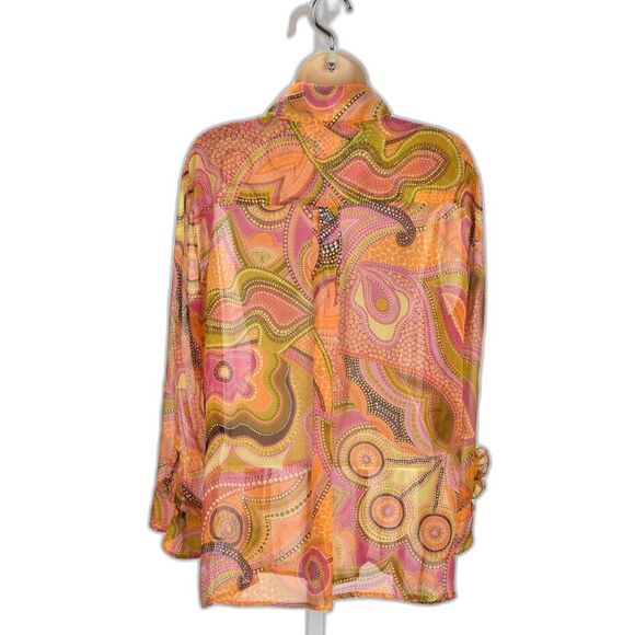 Dana Buckman 70s Orange Mod Silk Chiffon Button Down Blouse Size 14 - Picture 2 of 4